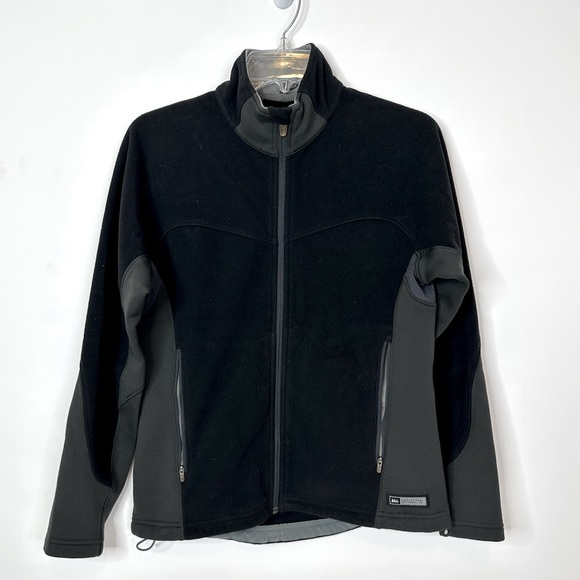 REI Women’s‎ Fleece Full Zip Polartec Jacket Black Gray Sz Small Hiking Pockets - Picture 1 of 10